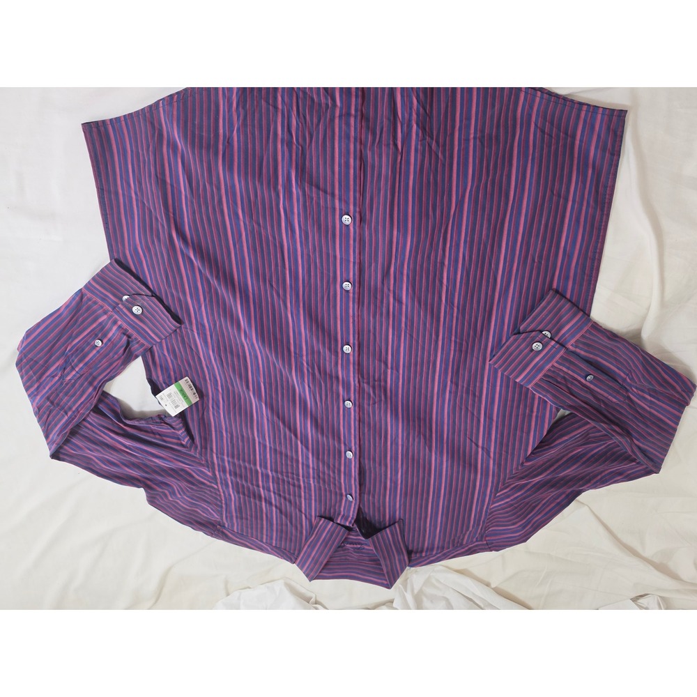 Tasso Elba‎ Mens Large 16 16.5 Cotton Striped Long Sleeve Button Down Shirt Blue